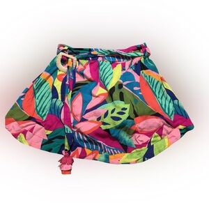 Trina Turk Tropical Floral Multicolor Patterned Belted Skort Sz M Beach Vacay